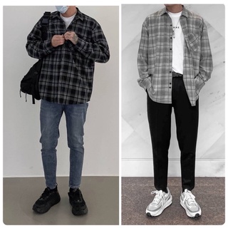 shopdcc🇰🇷韓國雙色格紋長袖襯衫 棋盤格 英倫風