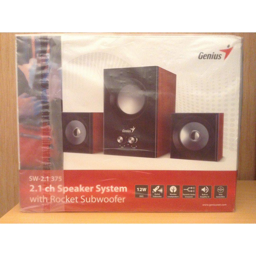 全新genius Sw 2 1 375 木色三件式木質音箱喇叭迷你劇院組音響內建低音擴大機可調整音量及低音 蝦皮購物