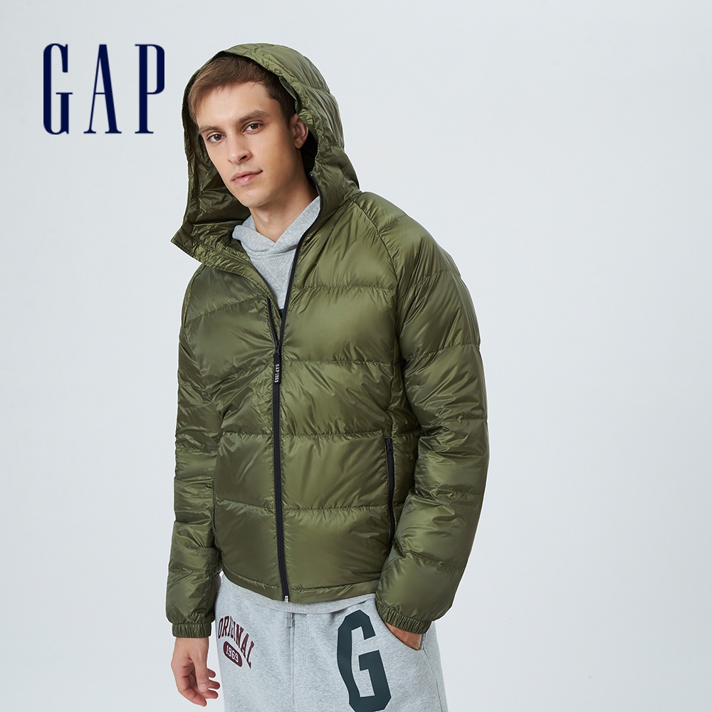 Gap 男女同款 連帽羽絨外套 大絨朵羽絨系列-綠色(703960)