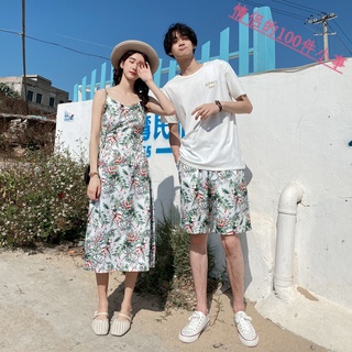 【COUPLE】情侶裝❗❗❗夏裝碎花性感吊帶連衣裙短袖T恤海邊度假套裝