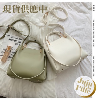*Juju la Fille*【臺灣出貨+發票+優惠中】韓版爆款 簡約時尚氣質皮革金屬提把水桶包