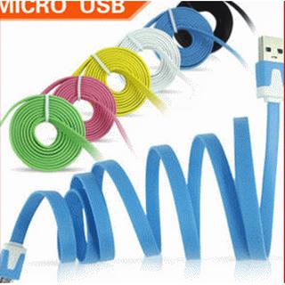 Micro USB數據線 1米線 加長口（充電和傳輸資料均可）顏色隨機出貨，麵條型設計防纏繞