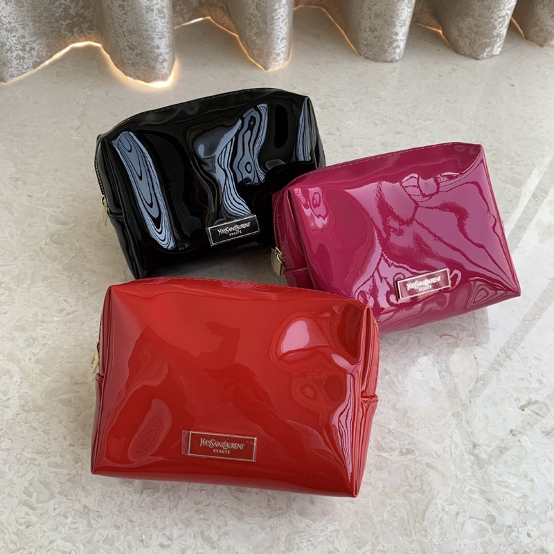 ❤️YSL《紅色現貨中》💄💋正品櫃檯新款贈品🤎漆皮化妝包 隨身便攜收納包🖤 大容量洗漱包