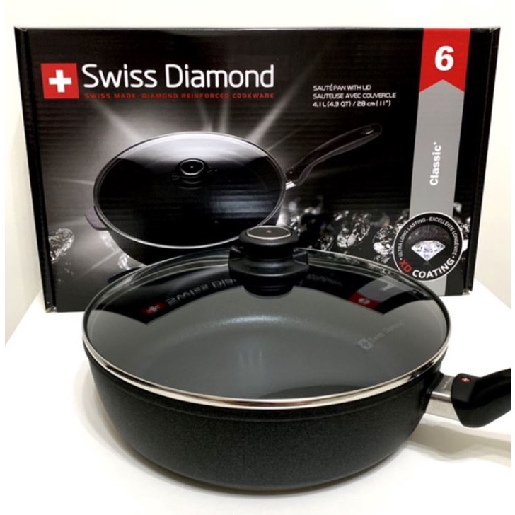 全聯點數換購 Swiss Diamond 瑞仕鑽石鍋 炒鍋 深煎鍋28CM (含蓋) 產地 瑞士