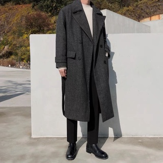 【 Gshop.】咖啡色L、2XL在庫冬季加厚毛呢大衣男韓版過膝中長款風衣寬鬆呢子外套