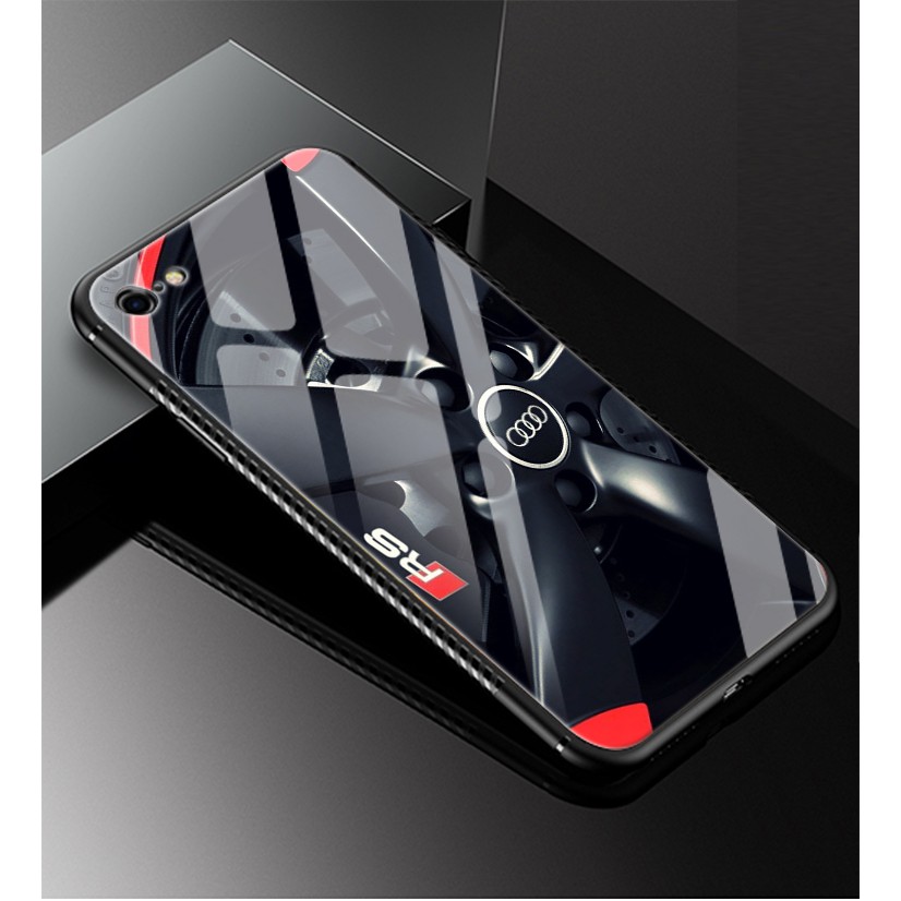 《HelloMiss》AUDI RS 玻璃 手機殼 背蓋 Iphone 6 6s 7 8 X 保護殼 卡鉗 鋁圈 圖案