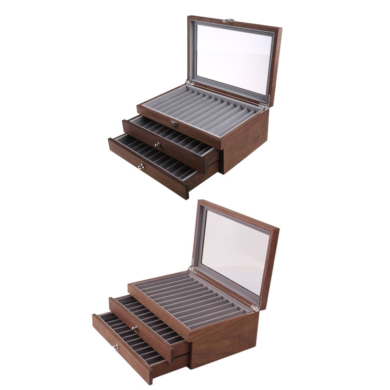 Selan 34 件木製筆盒 3 層帶抽屜鋼筆展示收納盒帶玻璃窗非常適合朋友