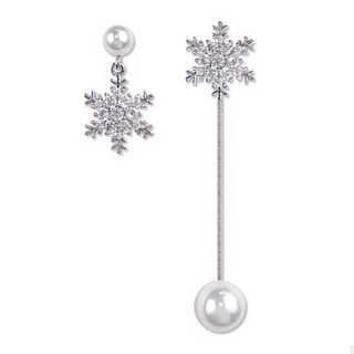 925銀針 韓國女神氣質雪花珍珠不對稱水鑽流蘇耳環 K93209 臺灣現貨Danica 韓系飾品 韓國連線