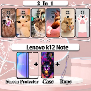 LENOVO 2 合 1 聯想 k12 筆記本保護殼帶鋼化玻璃曲面陶瓷螢幕保護膜貓狗