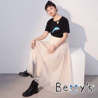 betty’s貝蒂思(01)網紗壓褶彈性中長裙 (卡色)