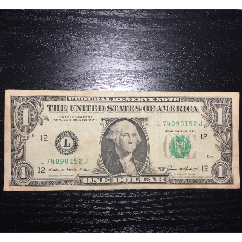 US$ 老美金 1985年 1元美金 紙鈔 L號開頭  收藏 紙鈔迷