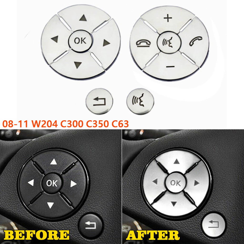 方向盤ABS按鍵貼 電鍍銀鉻 FOR 08-11 W204 C300 C350 C63 方向盤按鍵防刮貼 圓形透光按鈕貼
