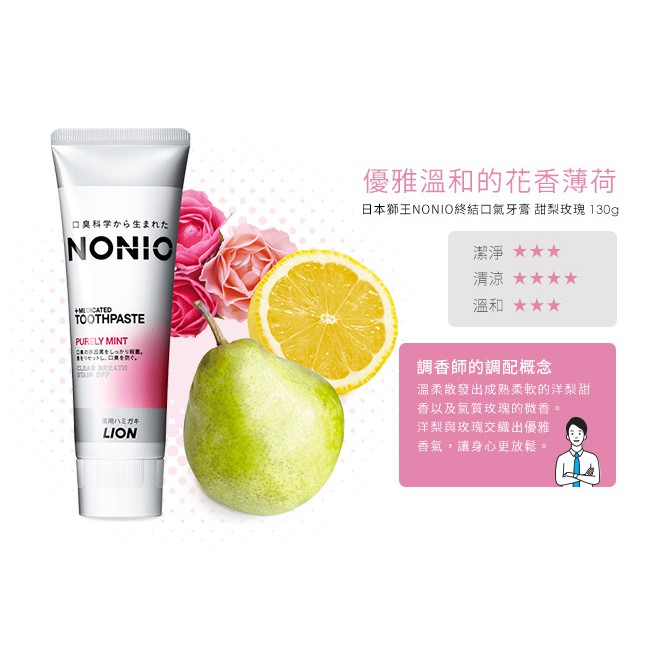現貨 全新 日本lion 獅王nonio終結口氣牙膏130g 甜梨玫瑰 澄橘薄荷 冰炫薄荷 抗敏 蝦皮購物