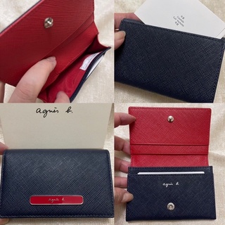 全新 agnes b 深藍色 紅色 扣式 鐵牌 防刮 名片夾 卡片夾 信用卡夾 牛皮 正品 撞色 雙色 日本限定 小b