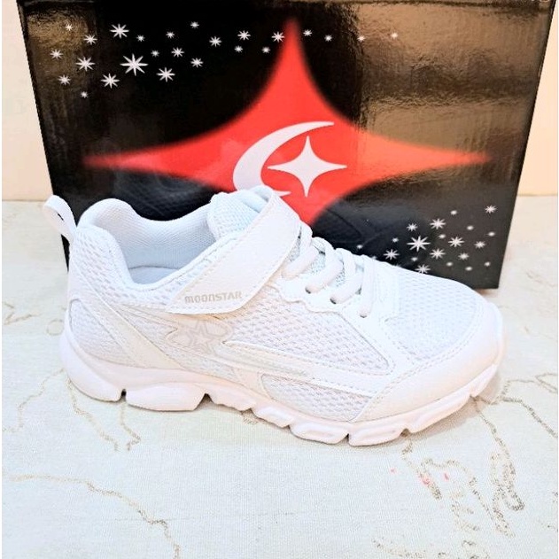 moonstar 3E寬楦全白競速機能運動鞋 中大童段（17-24.5）10351