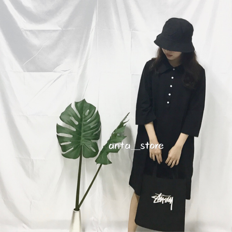 ANTA | polo領洋裝 長版 襯衫 oversize 黑裙 一件式 寬鬆(肉肉女 棉花糖女孩 厚片女孩都可穿❤️)