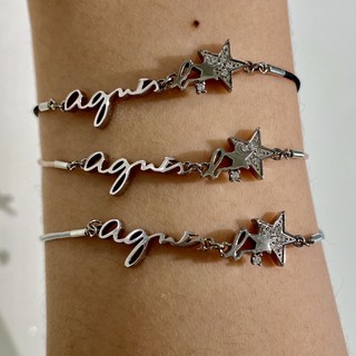 全新 agnes b 星星 水鑽 logo 細繩 不鏽鋼 手鍊 手鏈 粉紅 藍色 黑色 棉繩 保證真品 正品 小b 特價