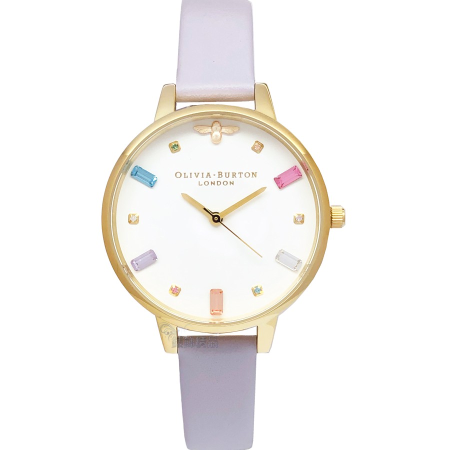 OLIVIA BURTON 手錶 OB16RB11 絢麗施華洛世奇水晶 蜜蜂 糖紫色皮帶 34mm 女錶