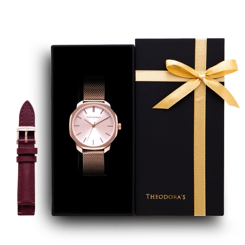 【THEODORA'S】限定禮盒Diana手錶+替換錶帶2入組-黛安娜粉膚-米蘭玫金【希奧朵拉】