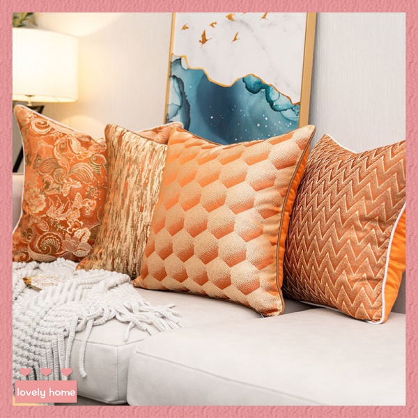 【lovely home】輕奢橘色靠枕現代簡約美式沙發抱枕設計師樣板房橙色靠包