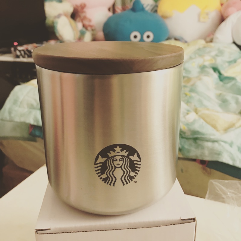 Starbucks 星巴克（絕版）女神Logo 胡桃木不鏽鋼咖啡豆儲存罐 金屬罐（CNS304食用級不鏽鋼）