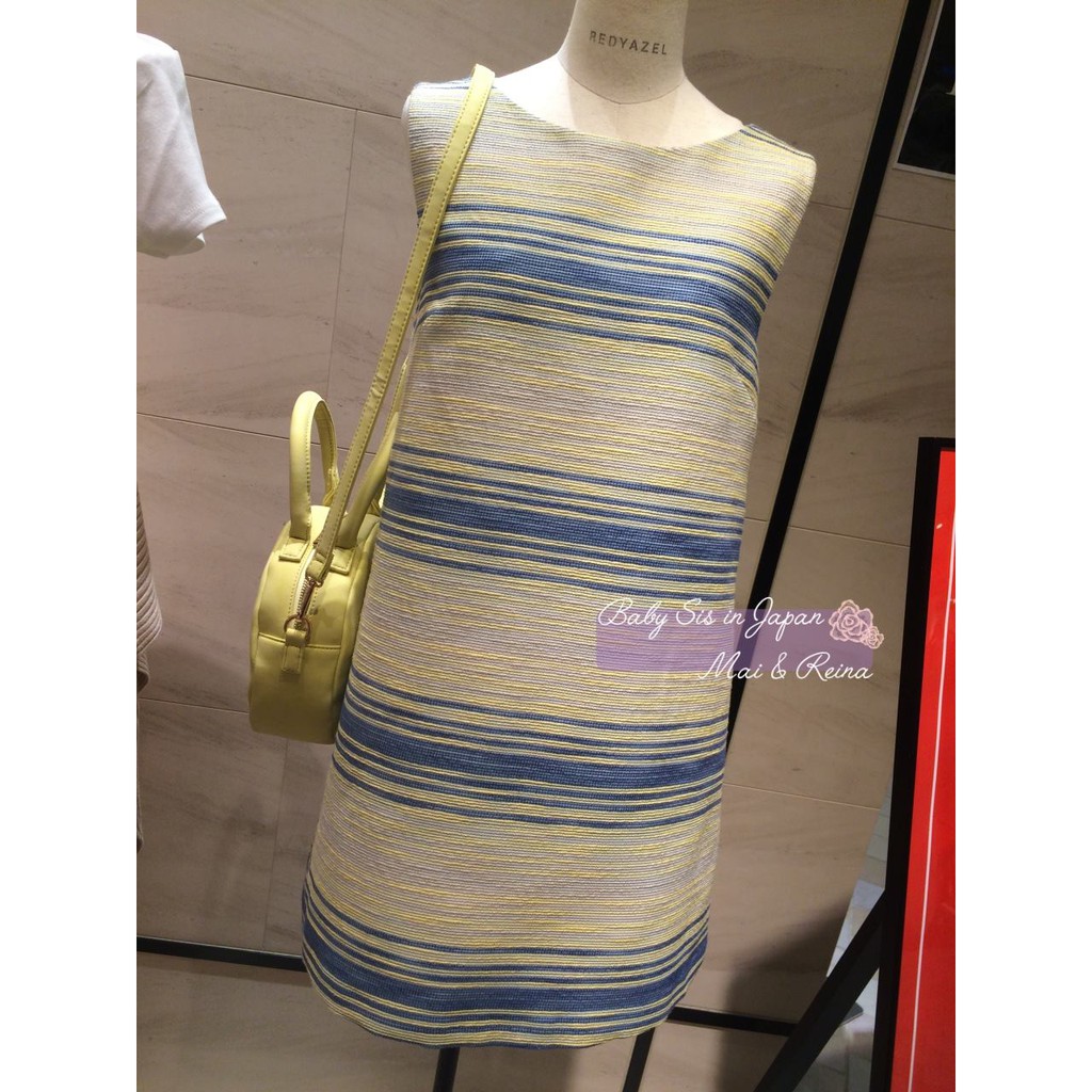 轉賣 babysis 日本品牌REDYAZEL 日本製背後流蘇設計彩色撞色橫條紋背心洋裝(黃色+藍色)(紗榮子雜誌款)