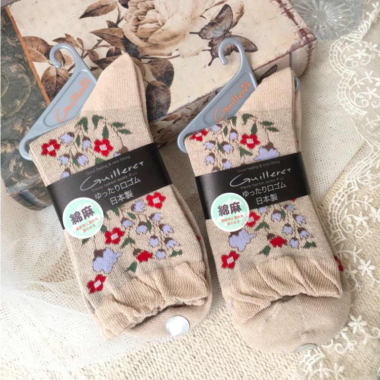 [現貨🇯🇵🔜] 日本製 小清新 碎花 氣質 棉麻 透氣 中筒襪 日本襪子 日本進口 短襪 襪子