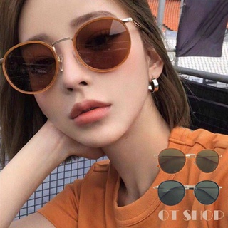 太陽眼鏡 中性男女 韓系復古圓框墨鏡 膠框混搭金屬鏡腿 抗UV400 現貨 U126 OT SHOP