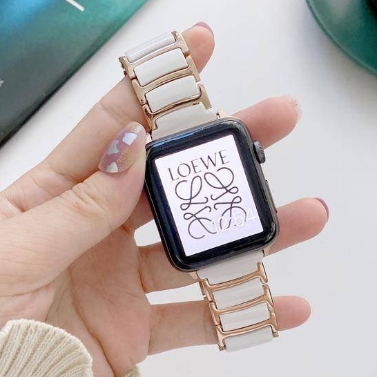 陶瓷金屬錶帶 適用於Apple watch s7/6/5/4/3/2/1SE錶帶女生 男款iwatch簡約錶帶 時尚運動