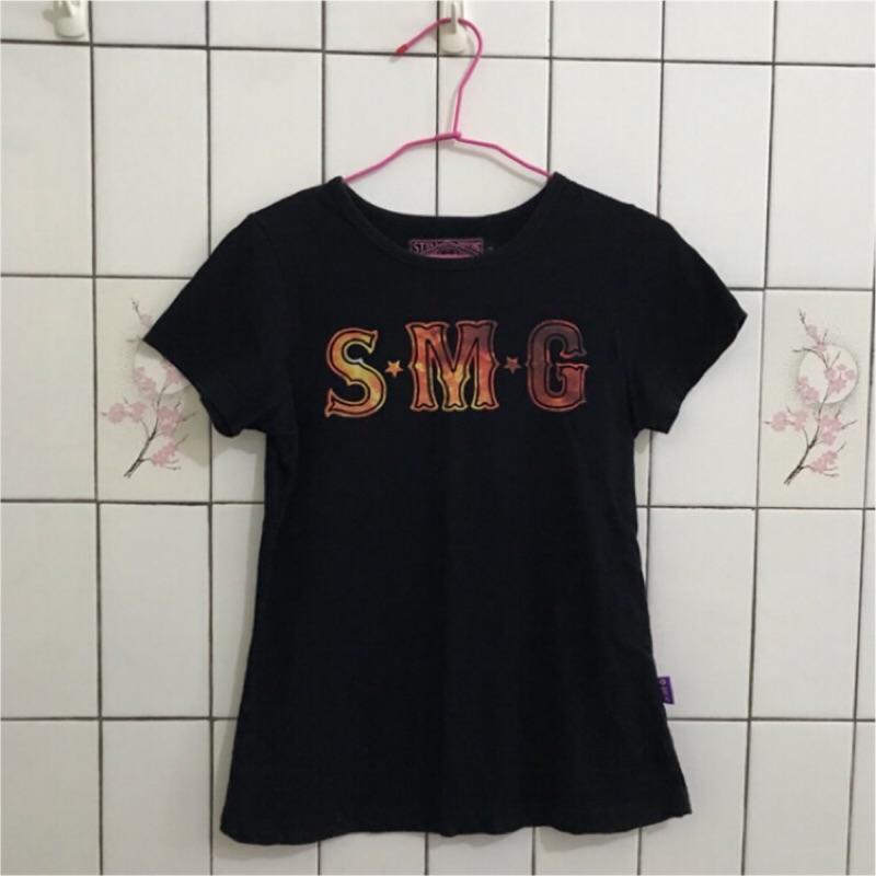 二手 林俊傑jj品牌SMG 黑底火焰logo個性上衣 女t恤 S