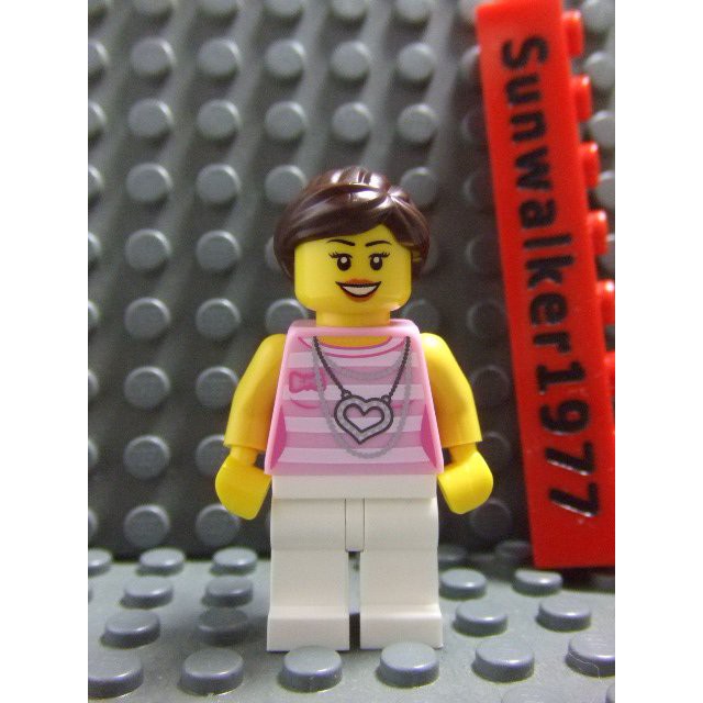 【積木2010】Lego 樂高-全新-城市系列 粉紅色條紋愛心項鍊馬尾女生人偶