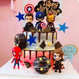 6 件/套超級英雄主題生日蛋糕裝飾綠巨人美國隊長鋼鐵俠蜘蛛俠派對蛋糕迷你公仔裝飾玩具兒童禮物