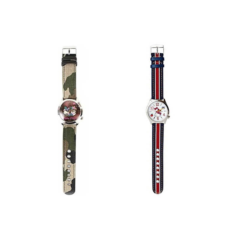 日本進口 三麗鷗 Hello Kitty 高質感手錶 藍紅錶帶#518 迷彩錶帶#549