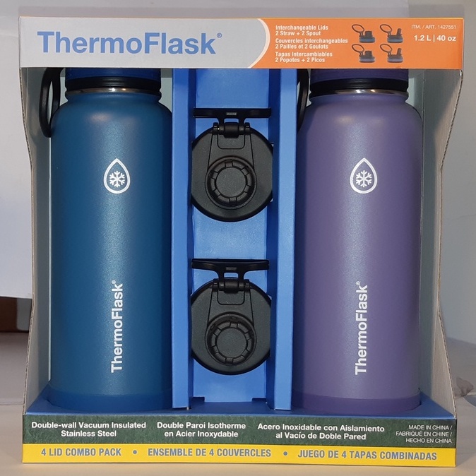 ThermoFlask 不銹鋼保冷瓶(保溫瓶)2件組 1.2L【雙蓋】籃紫色 Costco 好市多 保證正貨