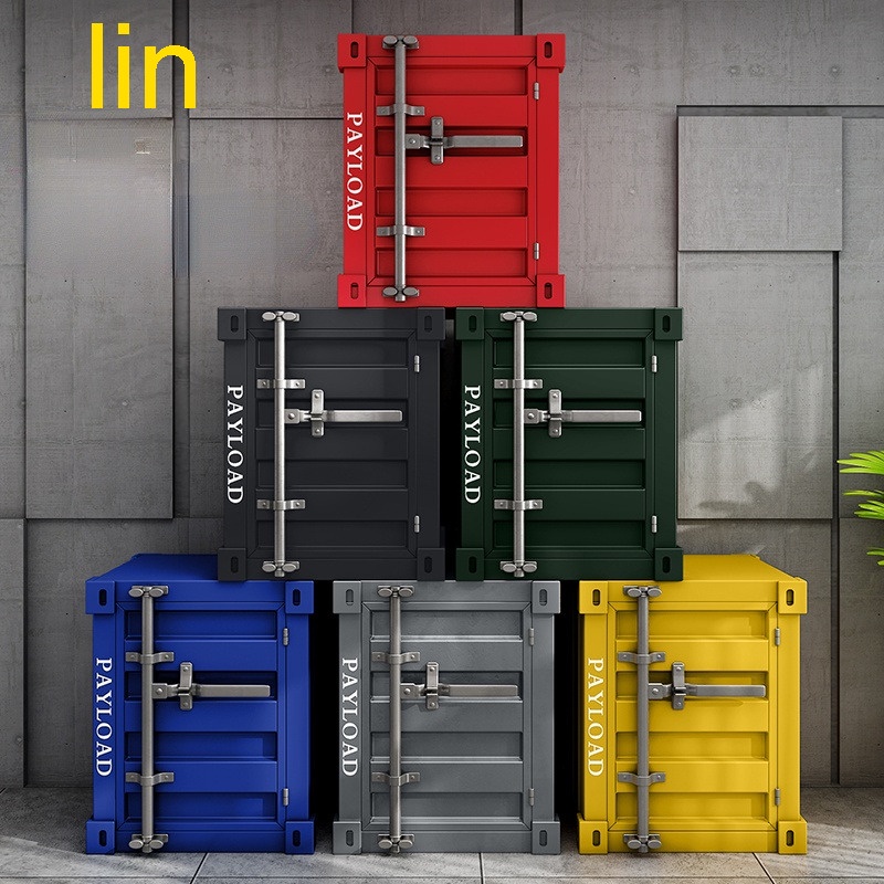 lin簡約現代臥室多功能收納儲物柜金屬小邊柜loft工業風集裝箱床頭柜