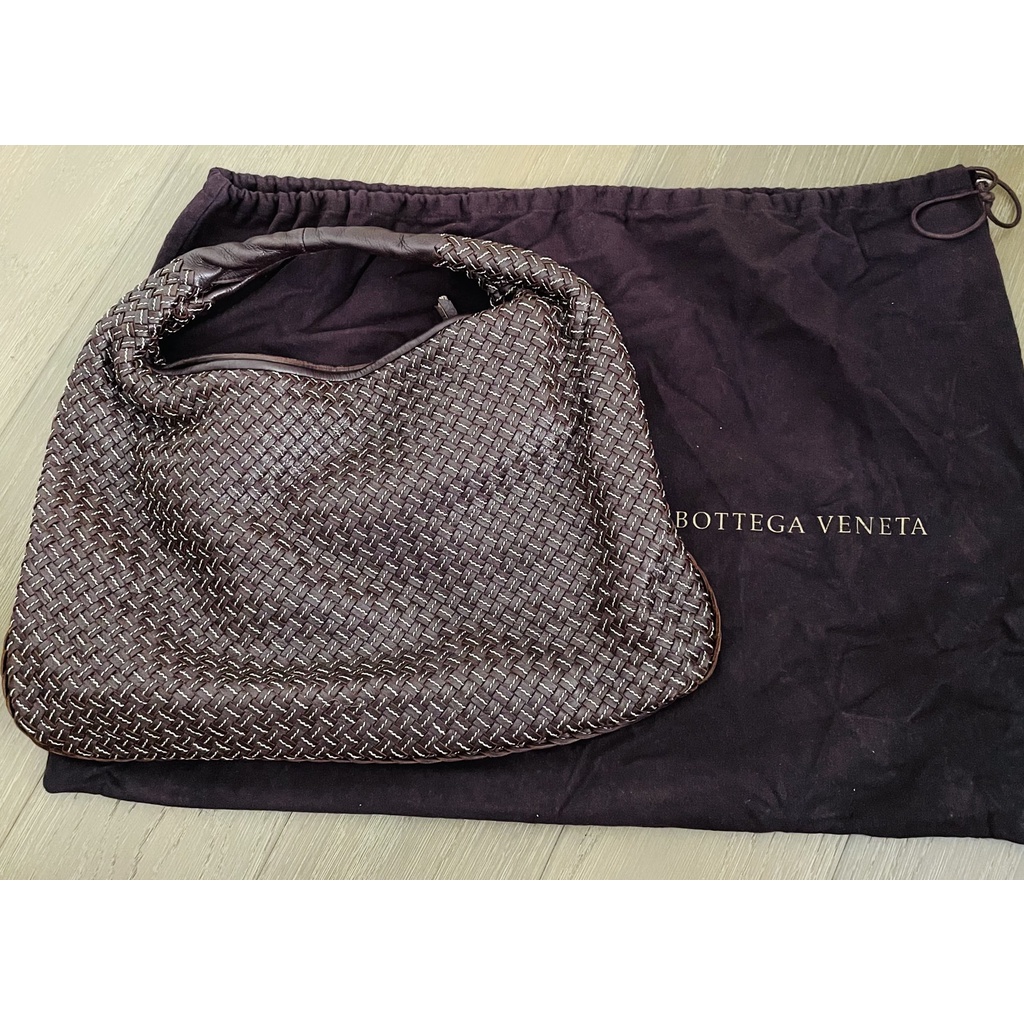 &lt;二手&gt; 寶緹嘉Bottega Veneta女用BV彎月編織肩背包(深咖啡色)，真皮正品