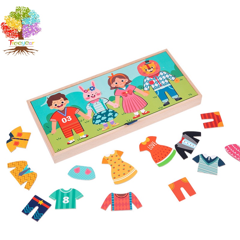 【樹年】蒙氏幼兒童早教拼圖木質百變創意晾衣服換裝遊戲男女孩過家家益智玩具