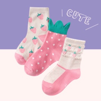 KIDZKIDZ【A00035】caramella卡拉美拉 粉嫩草莓立體中筒襪三入組 甜美可愛 兒童襪子 童裝現貨