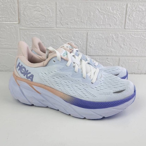 女士跑步鞋 HOKA ONE CLIFTON 8 寬白色紫色