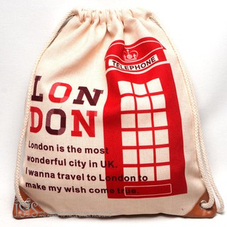 KURO-SHOP LONDON 電話亭圖案 束口 麻布材質 後背包