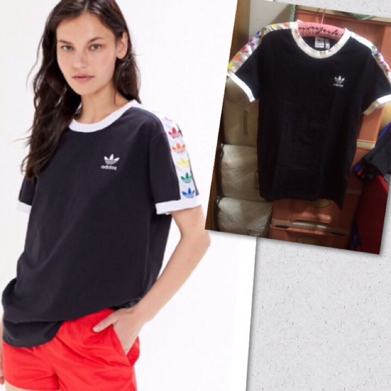 Adidas Originals 愛迪達三葉草彩色串標logo 黑色短T 女生短袖上衣FI0880 34 | 蝦皮購物