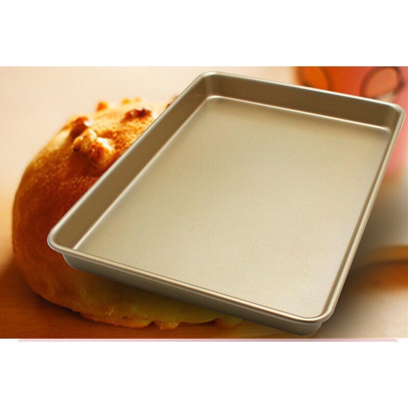 傻瓜烘焙-12吋金色長方形淺烤盤 碳鋼不沾燒烤盤 牛軋糖盤 披薩盤 模具烘焙工具 麵包 烤盤