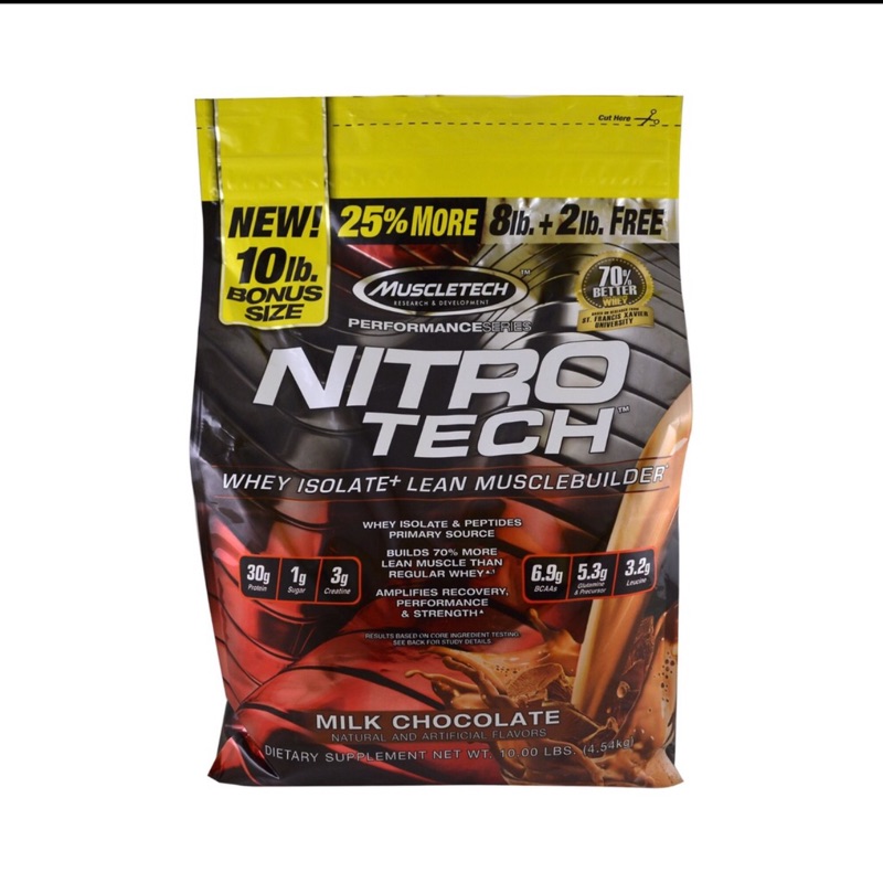 Muscle tech Nitrotech  頂級分離式 低熱量 乳清蛋白 10磅（牛奶巧克力）