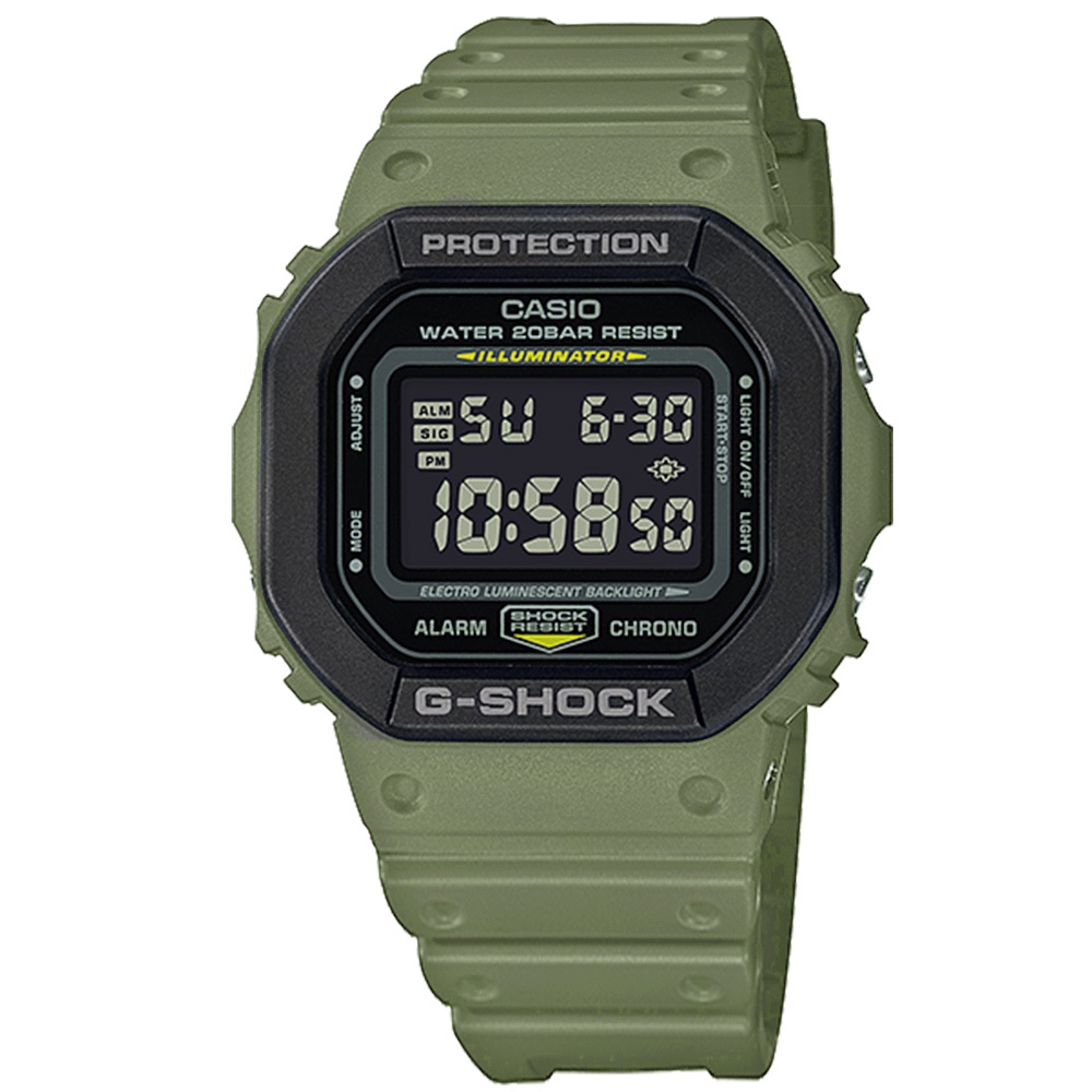 G-SHOCK CASIO / 卡西歐 軍事風 電子液晶 防水 橡膠手錶 黑x綠 / DW-5610SU-3 /44mm
