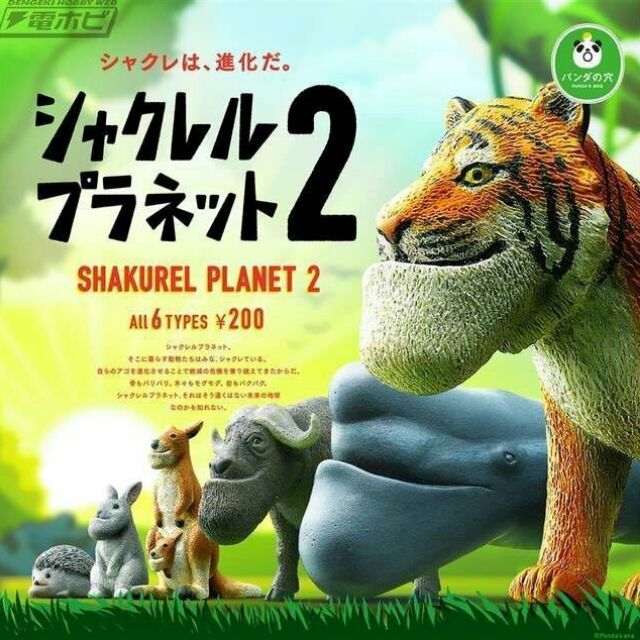 日本正版超可愛人氣戽斗動物園/厚道星球P2第二彈大全套，熊貓之穴爆笑巨作扭轉蛋擺飾公仔老虎、鯨魚、水牛、袋鼠、兔子、刺蝟