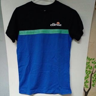 12-13y ellesse 藍黑色棉質 拼接 Logo短T