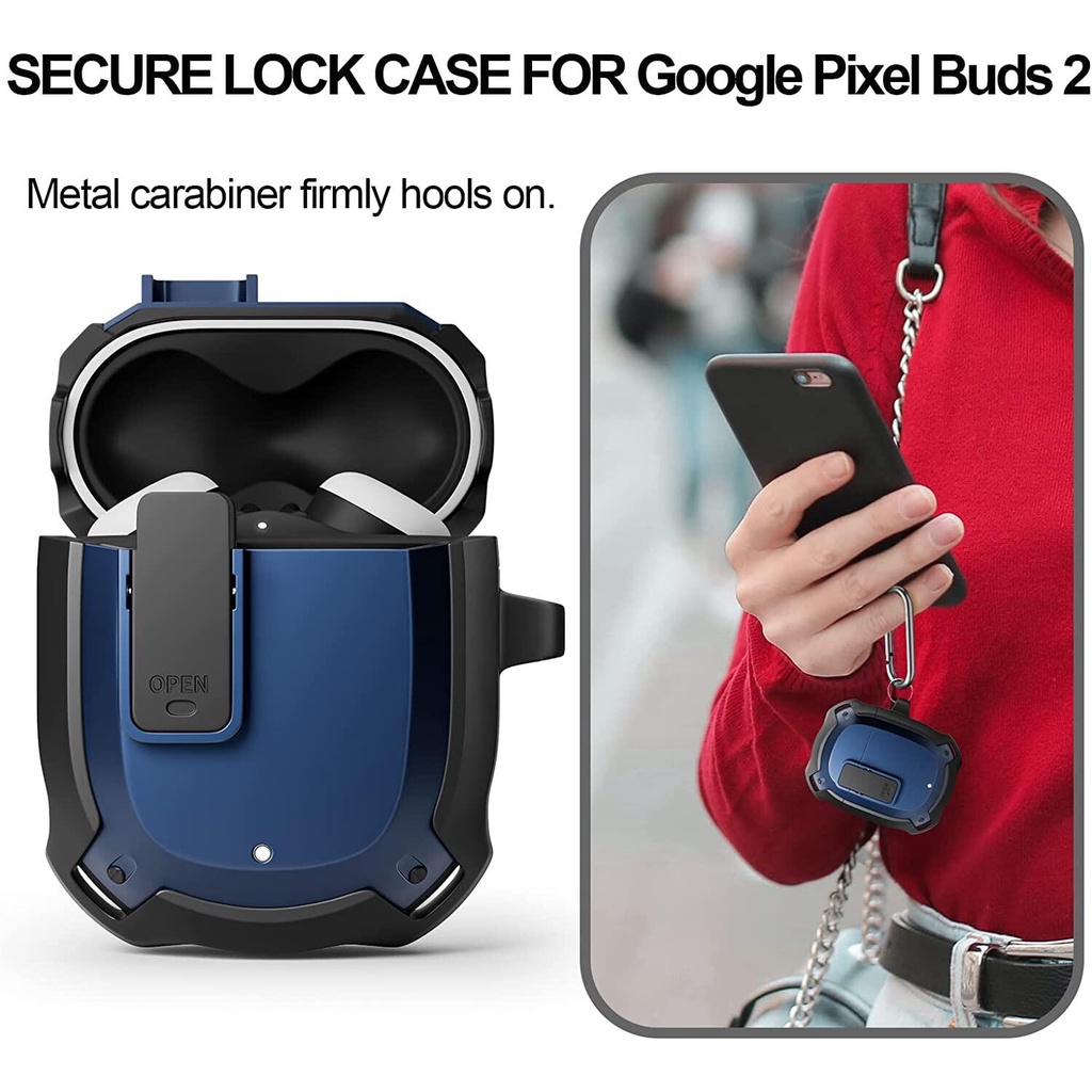 Google Pixel Buds A 保護套帶鑰匙扣全身堅固防震前 LED 可見耳機保護套女式男式