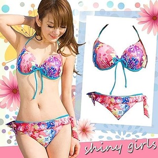 KKimee╭＊【現貨】色彩繽紛夏日風碎花朵兩件式比基尼【SQ53】泳衣泳裙泡湯玩水bikini 遊泳衣 bikini
