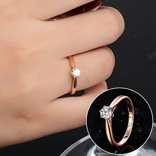 歐美經典鍍18k玫瑰金黃金皇冠六爪戒指訂婚指環