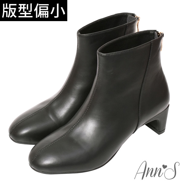 Ann’S完美版型-素面皮革扁跟圓頭短靴5cm-黑(版型偏小)